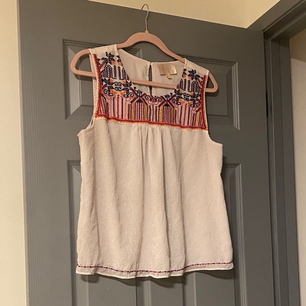 Skies Are Blue Large Embroidered Sleeveless Top Boho